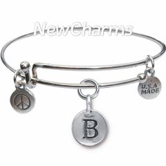 Bangle Bracelet with JT190B Silver Letter B