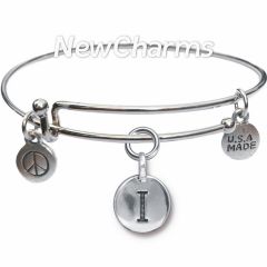 Bangle Bracelet with JT190I Silver Letter I 