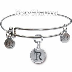 Bangle Bracelet with JT190R Silver Letter R 