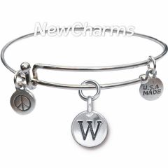 Bangle Bracelet with JT190W Silver Letter W