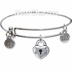 Bangle Bracelet with JT207 Silver Heart Lock