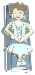 CT1954wo White Outfit Dance Girl Brown Hair Triple Italian Charm