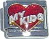 CT1975RW My Kids on Red Heart with White Letters Italian Charm