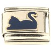 CT2064 Black Cat Sitting Gold Base Italian Charm 