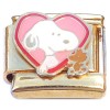 CT2065 Pink Heart Snoopy Woodstock Gold Base Italian Charm