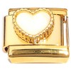 CT2206 Beaded White Heart on Gold Base Italian Charms