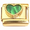 CT2207 Beaded Green Heart on Gold Base Italian Charms