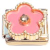 CT2266 Pink Flower Fringed Gold Base Italian Charm.