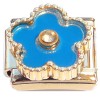 CT2267 Blue Flower Fringed Gold Base Italian Charm