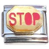 CT6754 Stop Sign Red Letters Gold Italian Charm.