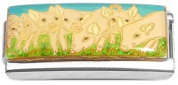CT7482 Pink Pigs Green Glitter Superlink Italian Charm