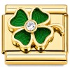CT7887 Green Clover Sparkle Gold Base Italian Charm.