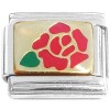 T436 Red Rose and Leaf on Gold Italian Charm
