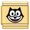 TG2072 Black Cat Cartoon Face Gold Value Italian Charm