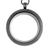 AK10 Black Big Round Locket with Jumpring and Necklace