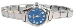 WW101navy - Round Navy Italian Charm Watch Silver Color Band