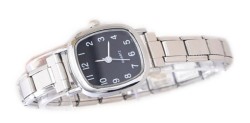 WW630 Black Squircle Watch Numbers Italian Charm Bracelet